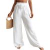 imageWomens Cover Up Beach Pants Sheer Mesh Drawstring Wide Leg High Waist Bikini Swimsuit CoverupsWhite