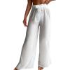 imageWomens Cover Up Beach Pants Tie Front Mesh Wide Leg Loose Bathing Suit Beach Cover Up PantsWhite