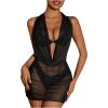 imageWomens Draped Halter Sheer Mesh Beach Dresses Backless Sleeveless Mini Swimsuit Cover Up BeachwearBlack