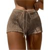 imageWomens Drawstring Waist Crochet Cover Up Shorts Tie Front Hollow Out BottomKhaki Solid