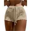 imageWomens Drawstring Waist Crochet Cover Up Shorts Tie Front Hollow Out BottomLight Khaki