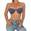 imageWomens Front Closure Strapless Underwire Bras Push Up Bandeau Bra Tube TopsDeep Blue