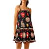 imageWomens Graphic Ruffle Hem Mini Vacation Dress Boho Spaghetti Strap Drop Waist Short DressesBlack