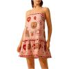 imageWomens Graphic Ruffle Hem Mini Vacation Dress Boho Spaghetti Strap Drop Waist Short DressesMulticolor