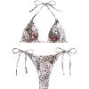 imageWomens High Waisted Bikini Set Graphic Tie Back Swimsuit with Tie Side Thongs Bathing SuitBrown and White