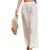 imageWomens Hollow Out Wide Leg Swimwear Cover Ups Pants Elastic Waist Baggy Beach Pants TrousersWhite