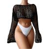 imageWomens Long Sleeve Crochet Cover Up Knitted Hollow Out Cropped Swimsuit Cover Ups TopsBlack