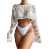 imageWomens Long Sleeve Crochet Cover Up Knitted Hollow Out Cropped Swimsuit Cover Ups TopsWhite