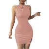 imageWomens Mandarin Collar Cheongsam Dress Button Cut Out Split Mini Bodycon Dresses Vintage QipaoPink