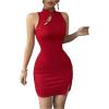 imageWomens Mandarin Collar Cheongsam Dress Button Cut Out Split Mini Bodycon Dresses Vintage QipaoRed