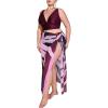 imageWomens Plus Size 3 Piece High Waisted Bikini Sets V Neck Cross Back Swimsuit with Beach Cover Up SkirtPurple