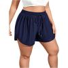 imageWomens Plus Size Drawstring Waist Swim Shorts Tie Front Track Shorts Bottoms BeachwearDark Blue