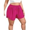imageWomens Plus Size Drawstring Waist Swim Shorts Tie Front Track Shorts Bottoms BeachwearHot Pink