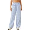 imageWomens Striped Print Straight Wide Leg Linen Pants Drawstring Waist Slant Pockets Pants Casual Long PantsBlue With White