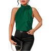imageWomens Summer Halter Tops Floral Appliques Sleeveless Work Shirts Blouses for Women Dressy CasualGreen