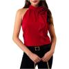 imageWomens Summer Halter Tops Floral Appliques Sleeveless Work Shirts Blouses for Women Dressy CasualRed