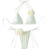 imageWomens Two Piece Bathing Suit Floral Appliques Halter Triangle Tie Side Thong Bikini SwimsuitsBeige