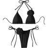 imageWomens Two Piece Bathing Suit Floral Appliques Halter Triangle Tie Side Thong Bikini SwimsuitsBlack