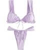 imageWomens Two Piece Swimsuits Frill Trim Tie Front Bathing Suit Wide Straps High Cut Sleeveless Bikini SetsPurple