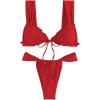 imageWomens Two Piece Swimsuits Frill Trim Tie Front Bathing Suit Wide Straps High Cut Sleeveless Bikini SetsRed