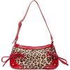 imageWomens Y2K Leopard Print Studded Shoulder Handbag Zipper Bow Knot Punk Underarm PursesMulticolor