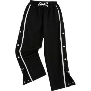 imageBoys Split Snap Button Sweatpants High Elastic Waist Straight Leg Loose Pants Joggers Athletic TrousersBlack