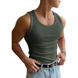 imageMens Summer Tank Top Scoop Neck Knit Gym Workout Muscle Tank Undershirt Sleeveless ShirtsDeep Green