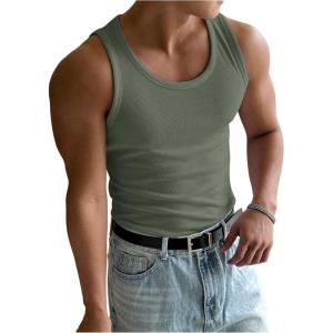 imageMens Summer Tank Top Scoop Neck Knit Gym Workout Muscle Tank Undershirt Sleeveless ShirtsPlain Green