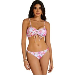 imageWomens 2 Piece Floral Bikini Sets Drawstring Ruched Wireless Bathing Suit Boho SwimsuitPink