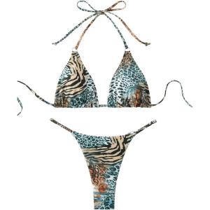 imageWomens 2 Piece Leopard Animal Print Bikini Sets Halter Tie String Swimsuits High Cut Sexy Bathing SuitsMulticolor