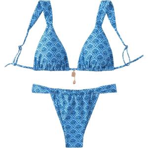 imageWomens 2 Piece Leopard Floral Bathing Suit Wireless Triangle Swimsuit High Waisted Bikini SetsBlue