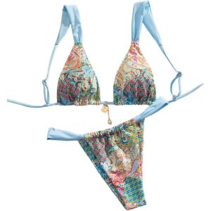 imageWomens 2 Piece Leopard Floral Bathing Suit Wireless Triangle Swimsuit High Waisted Bikini SetsBlue Multicolor