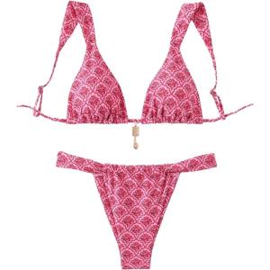 imageWomens 2 Piece Leopard Floral Bathing Suit Wireless Triangle Swimsuit High Waisted Bikini SetsBright Pink