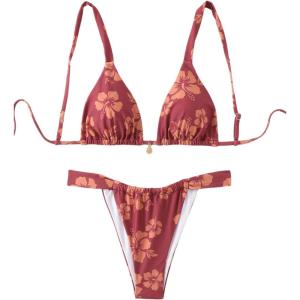 imageWomens 2 Piece Leopard Floral Bathing Suit Wireless Triangle Swimsuit High Waisted Bikini SetsFloral Red