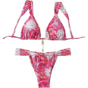 imageWomens 2 Piece Leopard Floral Bathing Suit Wireless Triangle Swimsuit High Waisted Bikini SetsGraphic Pink