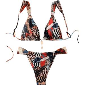 imageWomens 2 Piece Leopard Floral Bathing Suit Wireless Triangle Swimsuit High Waisted Bikini SetsMulticolor