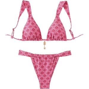 imageWomens 2 Piece Leopard Floral Bathing Suit Wireless Triangle Swimsuit High Waisted Bikini SetsPink