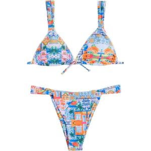 imageWomens 2 Piece Tropical Graphic Bathing Suit Tie Backless Triangle Swimsuit Cute BikiniMulticolor