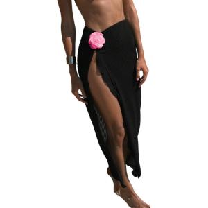 imageWomens Beach Cover Up Skirt 3D Flower Crochet Out High Split Swimsuit Bathing Suit Beach SkirtPure Black