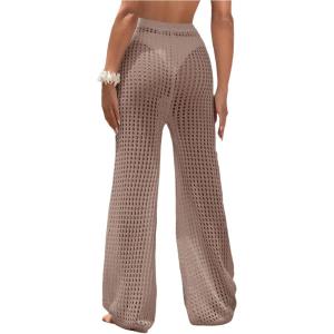 imageWomens Cover Up Beach Pants Hollow Out Drawstring High Elastic Waist Swimsuit Beach Cover Up PantsCoffee