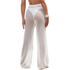imageWomens Cover Up Beach Pants Hollow Out Drawstring High Elastic Waist Swimsuit Beach Cover Up PantsWhite