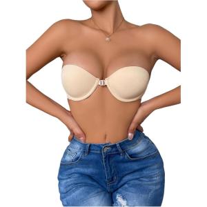 imageWomens Front Closure Strapless Underwire Bras Push Up Bandeau Bra Tube TopsApricot