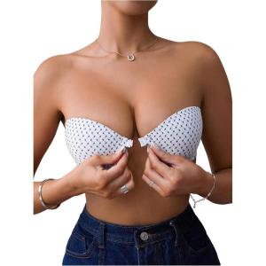 imageWomens Front Closure Strapless Underwire Bras Push Up Bandeau Bra Tube TopsBlack and White
