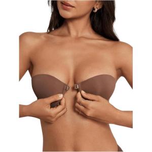 imageWomens Front Closure Strapless Underwire Bras Push Up Bandeau Bra Tube TopsChocolate Brown