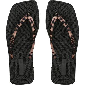 imageWomens Leopard Print Flip Flops Open Toe Thong Sandals Holiday Tropical Flats SlippersBlack Brown