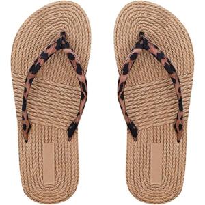 imageWomens Leopard Print Flip Flops Open Toe Thong Sandals Holiday Tropical Flats SlippersKhaki