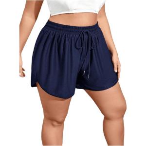 imageWomens Plus Size Drawstring Waist Swim Shorts Tie Front Track Shorts Bottoms BeachwearDark Blue