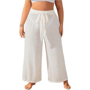 imageWomens Plus Size Swimsuit Coverups Tie Front Bikini Cover Up Beach Pants Bathing Suit Cover Up PantsApricot