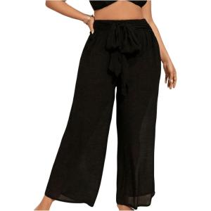 imageWomens Plus Size Swimsuit Coverups Tie Front Bikini Cover Up Beach Pants Bathing Suit Cover Up PantsBlack
