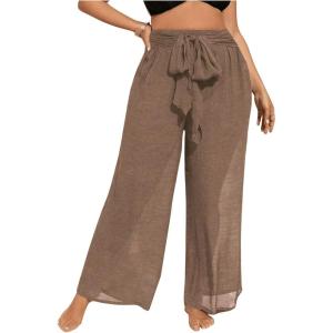 imageWomens Plus Size Swimsuit Coverups Tie Front Bikini Cover Up Beach Pants Bathing Suit Cover Up PantsKhaki